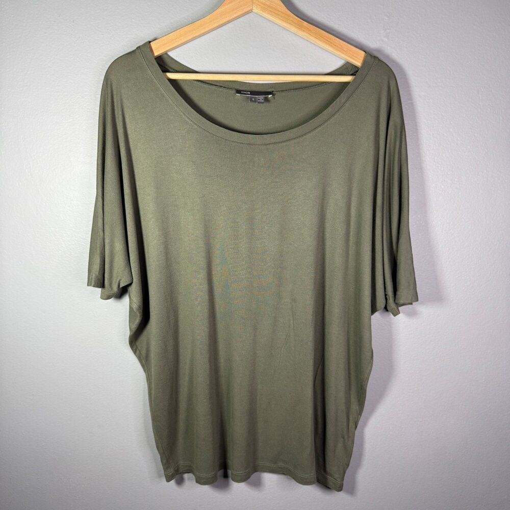 Vince 100% Rayon Scoop Neck Relaxed Tee Womens L Olive Green Dolman Sleeve Top